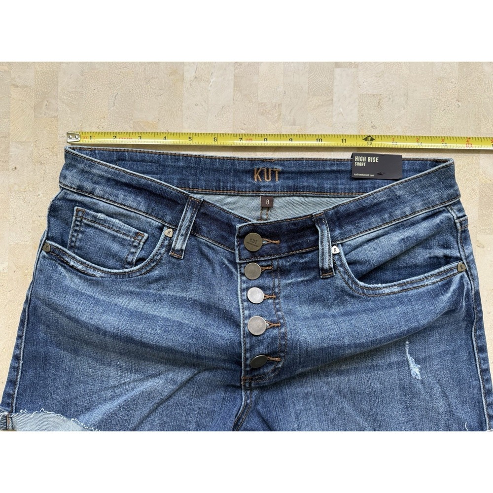 Kut From The Kloth High Rise Distressed Denim Roll Hem Shorts‎ Button Fly NWT 8 - Picture 3 of 6